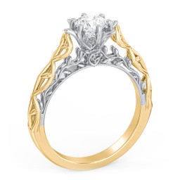 Solitaire Diamond Engagement Ring with Leaf and Vine Details - "The Ava"