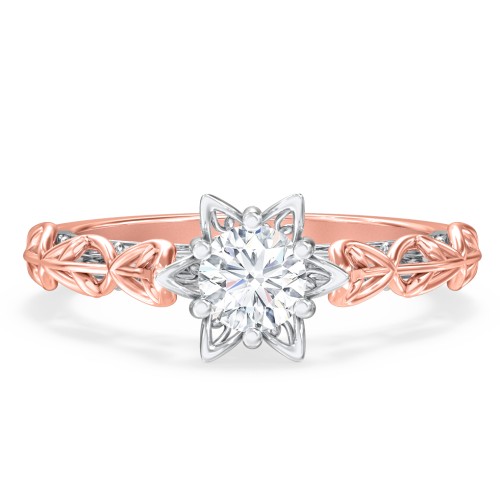 Solitaire Diamond Engagement Ring with Leaf and Vine Details - "The Ava" – 10K Rose Gold