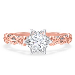 Solitaire Diamond Engagement Ring with Leaf and Vine Details - "The Ava" in 10K Solid Rose Gold