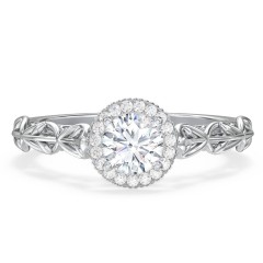 Diamond Halo Engagement Ring with Leaf and Vine Details - "The Ava" – 10K White Gold with Lab Diamond