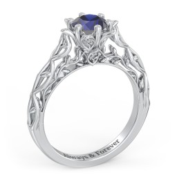 Solitaire Diamond Engagement Ring with Leaf and Vine Details - "The Ava"