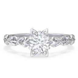 Solitaire Diamond Engagement Ring with Leaf and Vine Details - "The Ava"