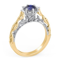 Solitaire Diamond Engagement Ring with Leaf and Vine Details - "The Ava"