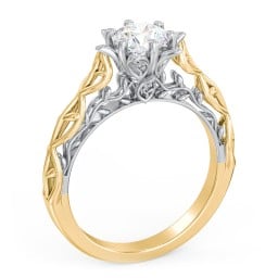 Solitaire Diamond Engagement Ring with Leaf and Vine Details - "The Ava"