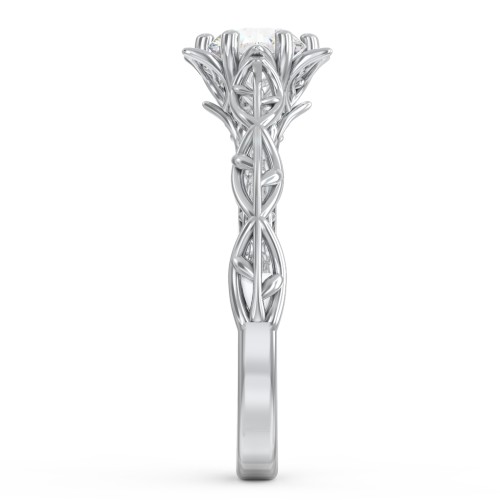 Solitaire Diamond Engagement Ring with Leaf and Vine Details - "The Ava"
