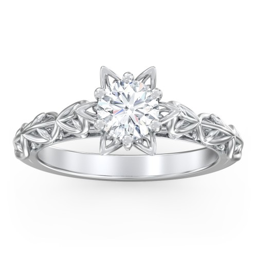 Solitaire Diamond Engagement Ring with Leaf and Vine Details - "The Ava"