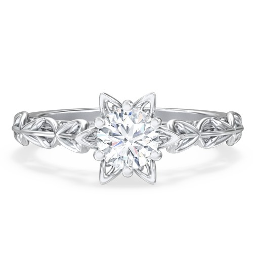 Solitaire Diamond Engagement Ring with Leaf and Vine Details - "The Ava" – 10K White Gold
