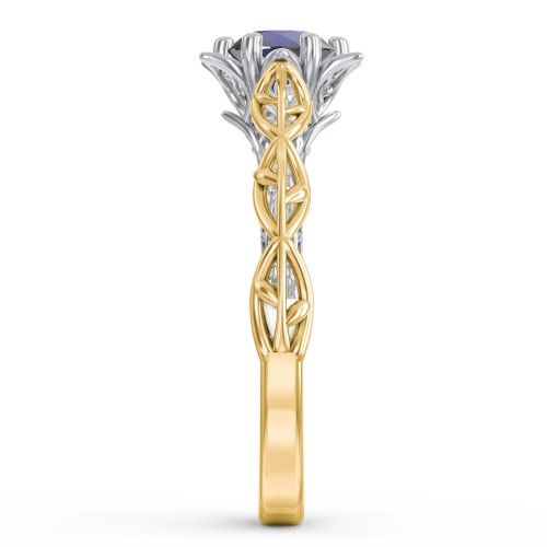 Solitaire Diamond Engagement Ring with Leaf and Vine Details - "The Ava" – 10K Yellow Gold with 09BSAP-RD-0.70