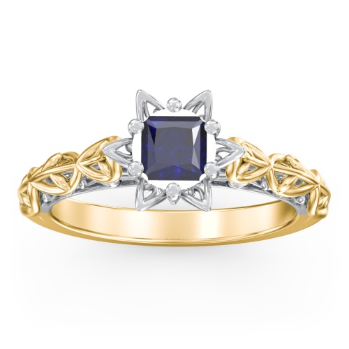 Solitaire Diamond Engagement Ring with Leaf and Vine Details - "The Ava" – 10K Yellow Gold with 09BSAP-RD-0.70