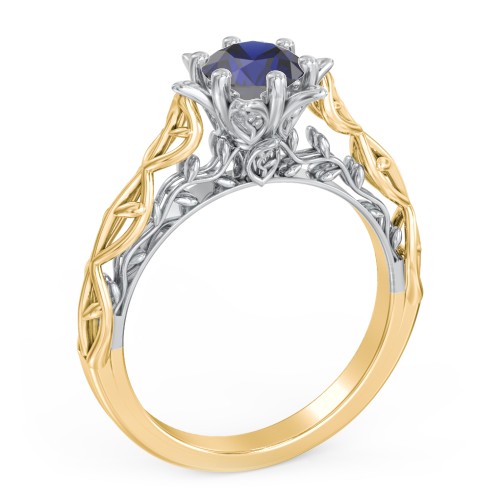Solitaire Diamond Engagement Ring with Leaf and Vine Details - "The Ava" – 10K Yellow Gold with 09BSAP-RD-0.70