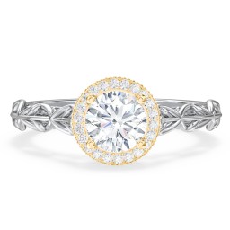 Diamond Halo Engagement Ring with Leaf and Vine Details - "The Ava"