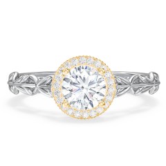 Diamond Halo Engagement Ring with Leaf and Vine Details - "The Ava" – 14K White Gold with Lab Diamond