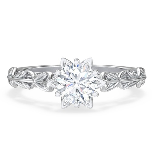 Solitaire Diamond Engagement Ring with Leaf and Vine Details - "The Ava" – 10K White Gold