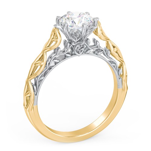 Solitaire Diamond Engagement Ring with Leaf and Vine Details - "The Ava" – 10K Yellow Gold