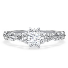Solitaire Diamond Engagement Ring with Leaf and Vine Details - "The Ava" – 10K White Gold