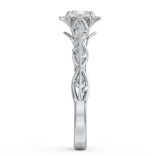 Solitaire Diamond Engagement Ring with Leaf and Vine Details - "The Ava" – 10K White Gold