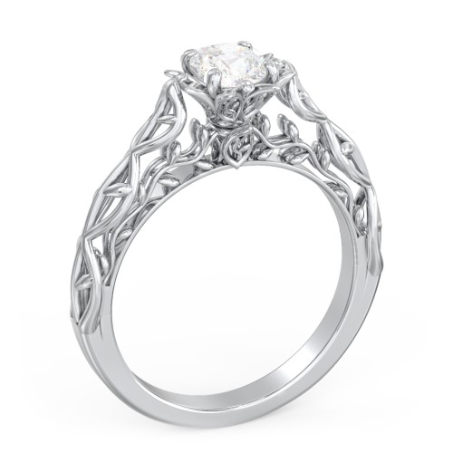 Solitaire Diamond Engagement Ring with Leaf and Vine Details - "The Ava" – 10K White Gold