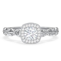 Diamond Halo Engagement Ring with Leaf and Vine Details - "The Ava"