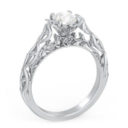 Solitaire Diamond Engagement Ring with Leaf and Vine Details - "The Ava"