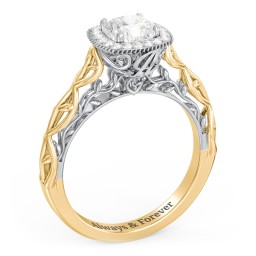 Diamond Halo Engagement Ring with Leaf and Vine Details - "The Ava" in 10K Solid Yellow Gold with 04LABDIAM-CU-1.00-VS2-G-G and Lab Diamond