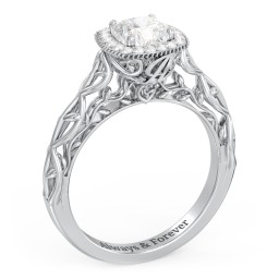 Diamond Halo Engagement Ring with Leaf and Vine Details - "The Ava"