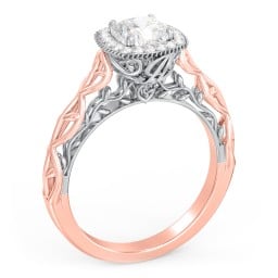 Diamond Halo Engagement Ring with Leaf and Vine Details - "The Ava"