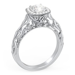 Diamond Halo Engagement Ring with Leaf and Vine Details - "The Ava"