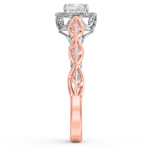 Diamond Halo Engagement Ring with Leaf and Vine Details - "The Ava" – 10K Rose Gold with Lab Diamond
