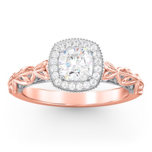 Diamond Halo Engagement Ring with Leaf and Vine Details - "The Ava" – 10K Rose Gold with Lab Diamond