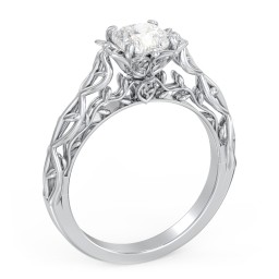 Solitaire Diamond Engagement Ring with Leaf and Vine Details - "The Ava"