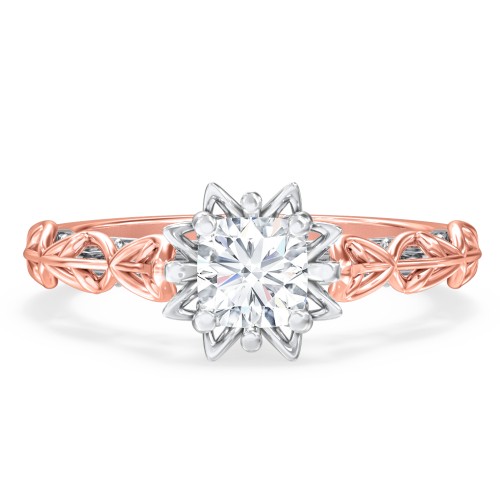 Solitaire Diamond Engagement Ring with Leaf and Vine Details - "The Ava" – 10K Rose Gold
