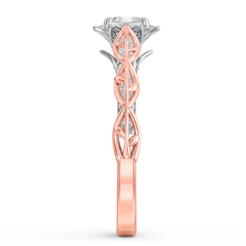 Solitaire Diamond Engagement Ring with Leaf and Vine Details - "The Ava" – 10K Rose Gold