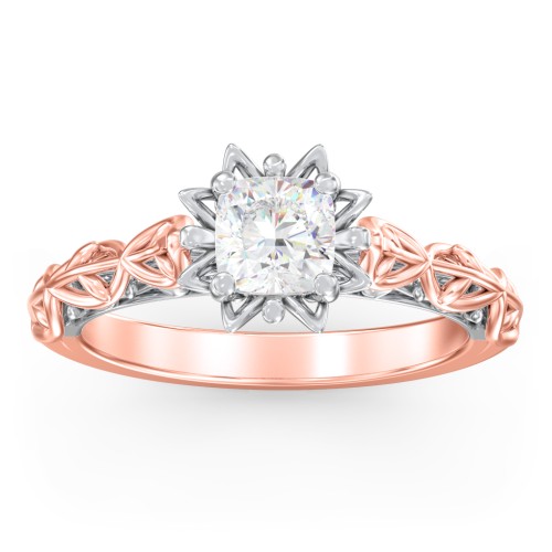 Solitaire Diamond Engagement Ring with Leaf and Vine Details - "The Ava" – 10K Rose Gold