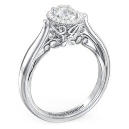 Classic Halo Diamond Engagement Ring and Butterfly and Scroll Details - "The Sophia"