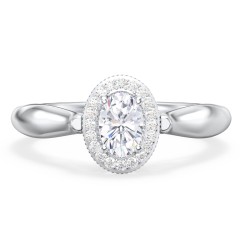 Classic Halo Diamond Engagement Ring and Butterfly and Scroll Details - "The Sophia" – 10K White Gold with Lab Diamond