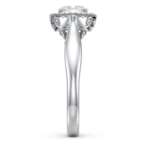 Classic Halo Diamond Engagement Ring and Butterfly and Scroll Details - "The Sophia" – 10K White Gold with Lab Diamond
