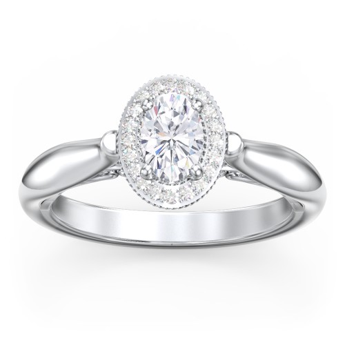 Classic Halo Diamond Engagement Ring and Butterfly and Scroll Details - "The Sophia" – 10K White Gold with Lab Diamond