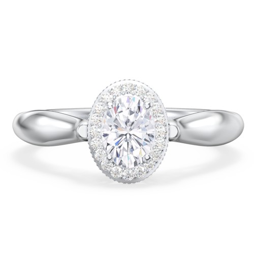 Classic Halo Diamond Engagement Ring and Butterfly and Scroll Details - "The Sophia" – 10K White Gold with Lab Diamond