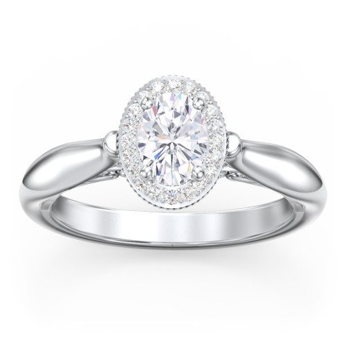 Classic Halo Diamond Engagement Ring and Butterfly and Scroll Details - "The Sophia" – 10K White Gold with Lab Diamond