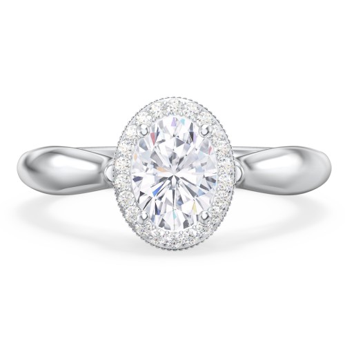 Classic Halo Diamond Engagement Ring and Butterfly and Scroll Details - "The Sophia" – 10K White Gold with Lab Diamond