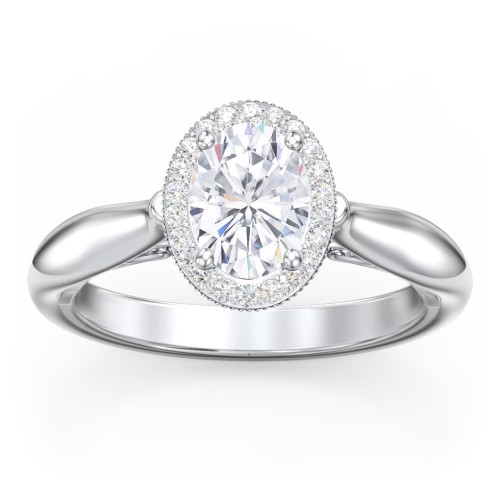 Classic Halo Diamond Engagement Ring and Butterfly and Scroll Details - "The Sophia" – 10K White Gold with Lab Diamond