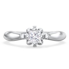Classic Solitaire Diamond Engagement Ring with Butterfly and Scroll Details - "The Sophia" – 10K White Gold