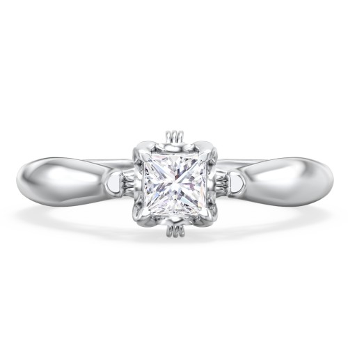 Classic Solitaire Diamond Engagement Ring with Butterfly and Scroll Details - "The Sophia" – 10K White Gold