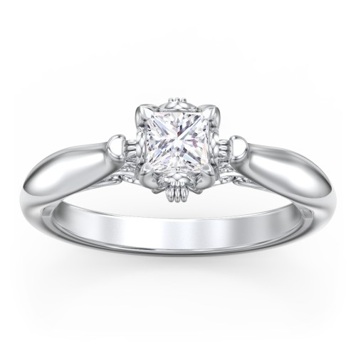 Classic Solitaire Diamond Engagement Ring with Butterfly and Scroll Details - "The Sophia" – 10K White Gold