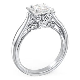 Classic Halo Diamond Engagement Ring and Butterfly and Scroll Details - "The Sophia"