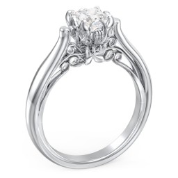 Classic Solitaire Diamond Engagement Ring with Butterfly and Scroll Details - "The Sophia"
