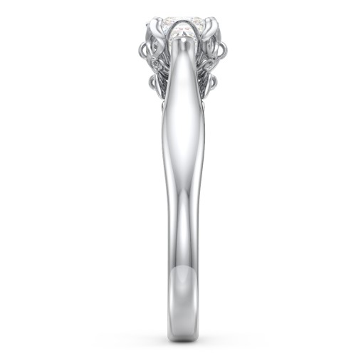 Classic Solitaire Diamond Engagement Ring with Butterfly and Scroll Details - "The Sophia" – 10K White Gold