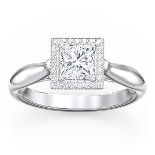 Classic Halo Diamond Engagement Ring and Butterfly and Scroll Details - "The Sophia" – 10K White Gold with Lab Diamond