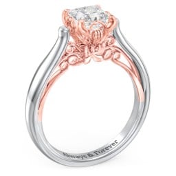 Classic Solitaire Diamond Engagement Ring with Butterfly and Scroll Details - "The Sophia"