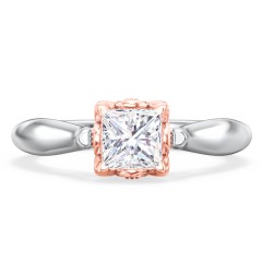 Classic Solitaire Diamond Engagement Ring with Butterfly and Scroll Details - "The Sophia" – 14K White Gold